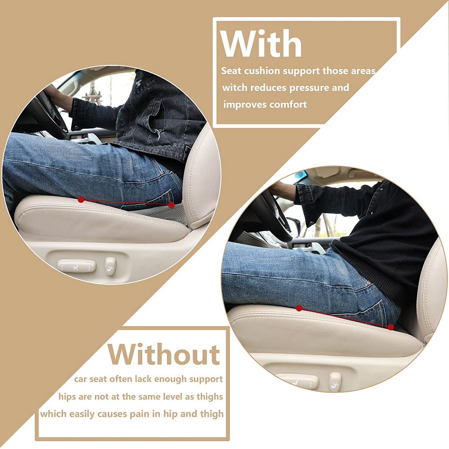 Car Seat Cushion Memory Foam Car Seat Pad Sciatica Lower Back Pain