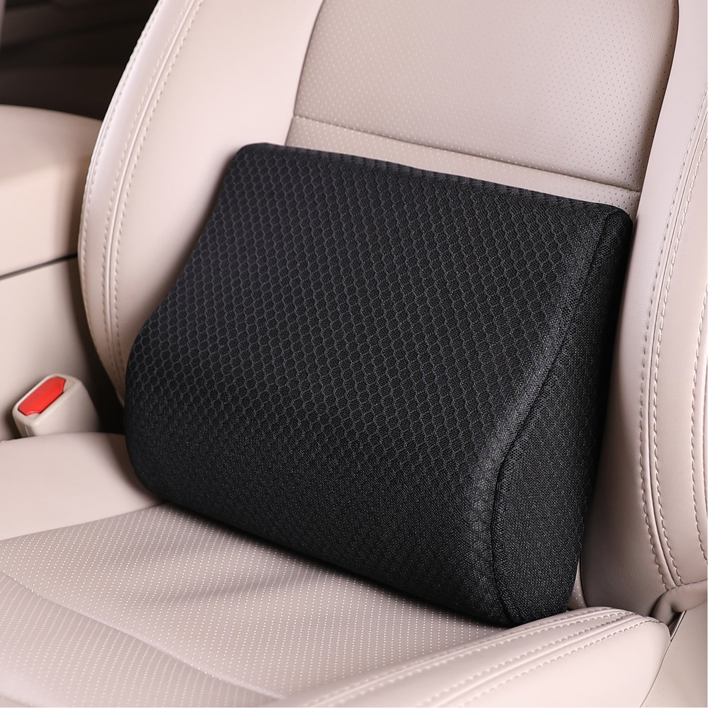 HomDSim PU Soft Leather Lumbar Cushion,Car Seat Lower Back Support Pillow  with Soft Memory Foam,Comfortable for Car Driving & Home Office Computer