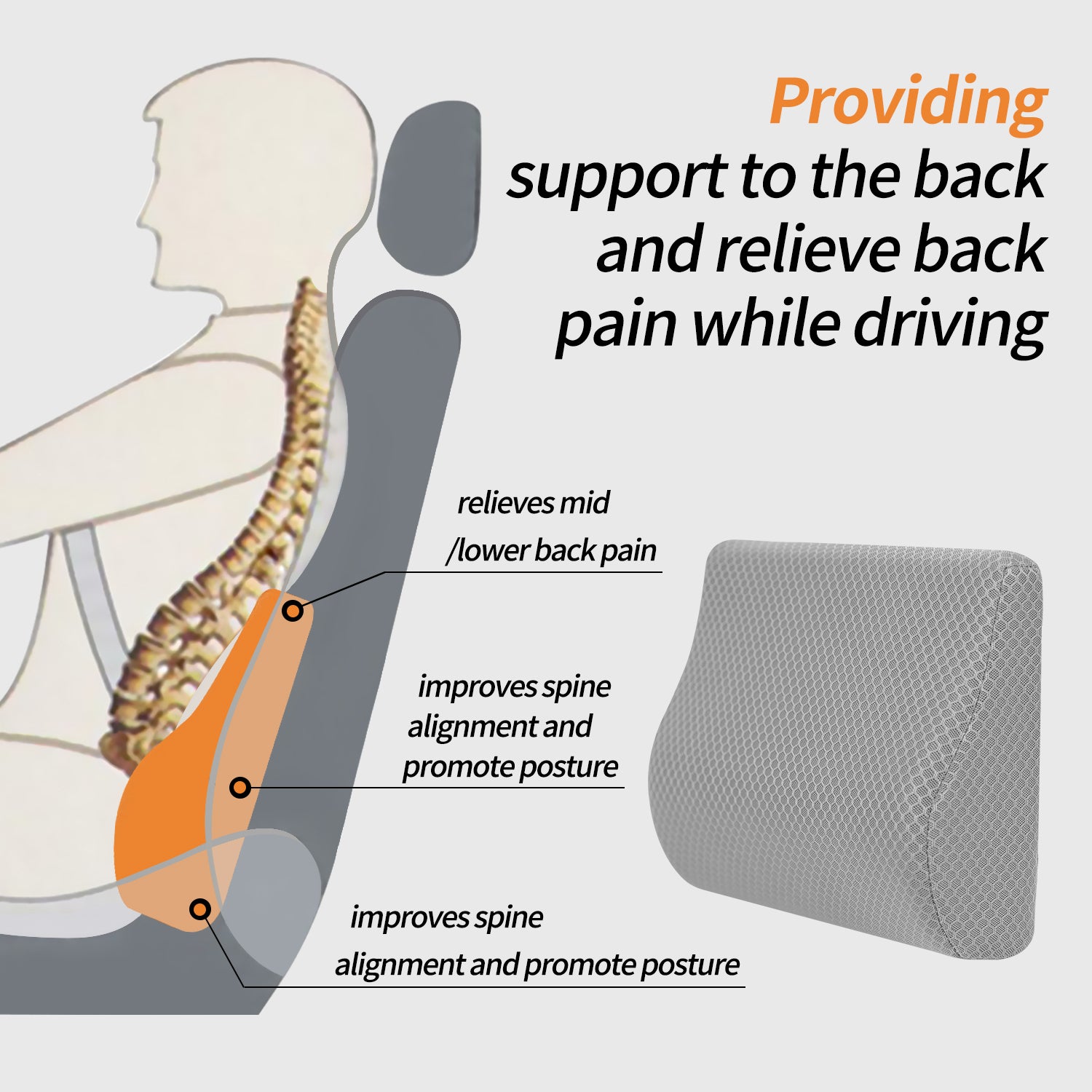 Mymyth Memory Foam Lumbar Support Pillow - Lower Back Support Cushion for  Car Seat - Low Back Pain Relief & Ergonomic Streamline & Convex Design for