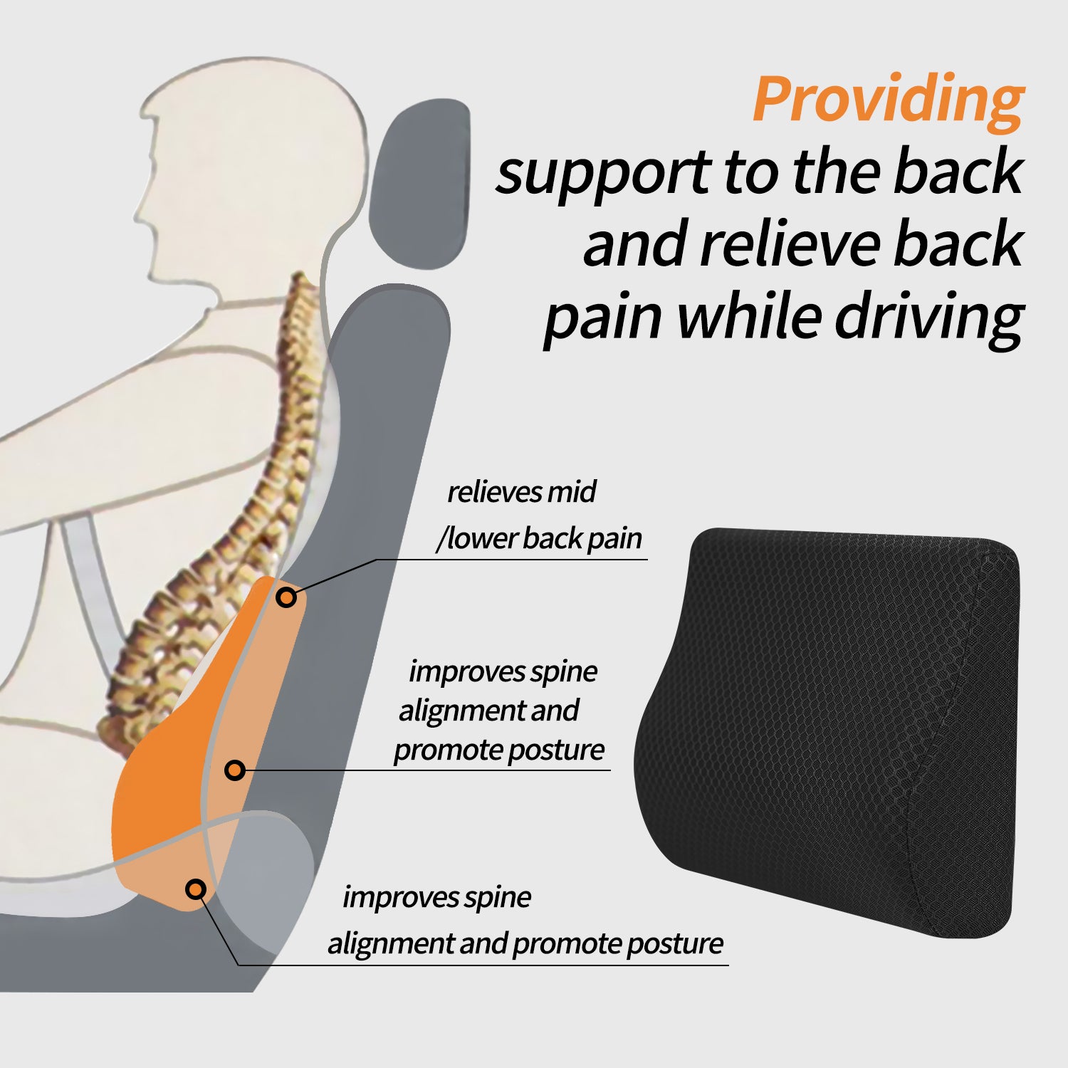 Car Lumbar Support Pillow, Lumbar Support Pillow for Car Lower Back Pain  Relief