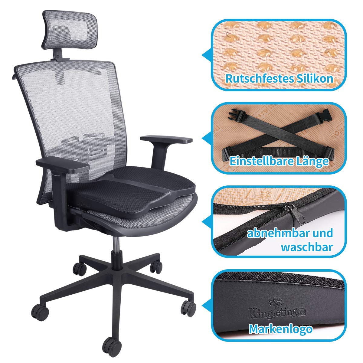 Memory Foam Seat Cushion Coccyx Cushion for Tailbone Pain Non-Slip and Breathable Chair Cushion for Office Chair, Car Seat, Wheelchair